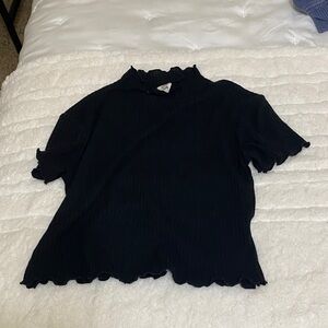 Me to We Black Ruffled Short Sleeve Top